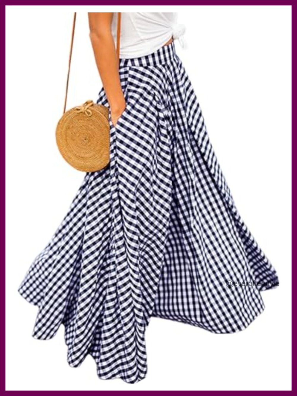 Gingham Plaid A-Line Pleated Maxi Skirt High Waist